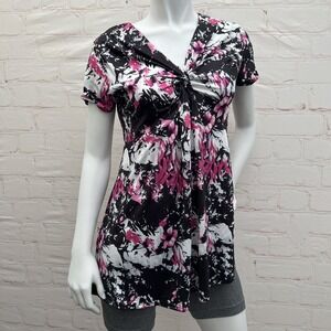 Sysea Women's  V-Neck Short Sleeve Twist-Knot Shirt Multicolor T shirt Size S